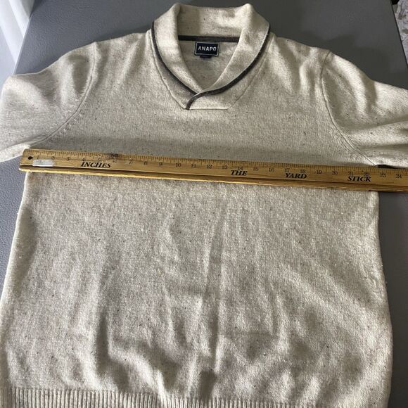 Anapo Sweater Lambs Wool Blend V-Neck Shawl Collar Mens XL Beige Brown Specks - Picture 5 of 7